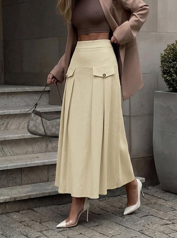 High Waisted Pleated Midi Skirt