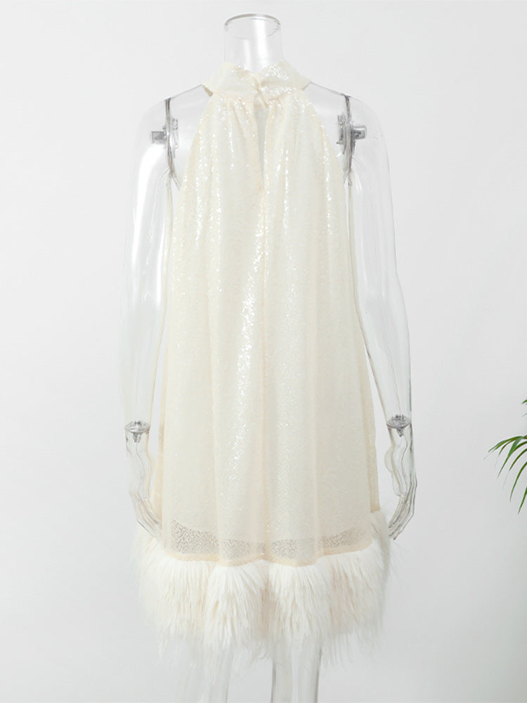 Sparkly Feather Trim Mini Dress