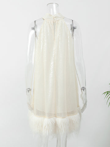 Sparkly Feather Trim Mini Dress