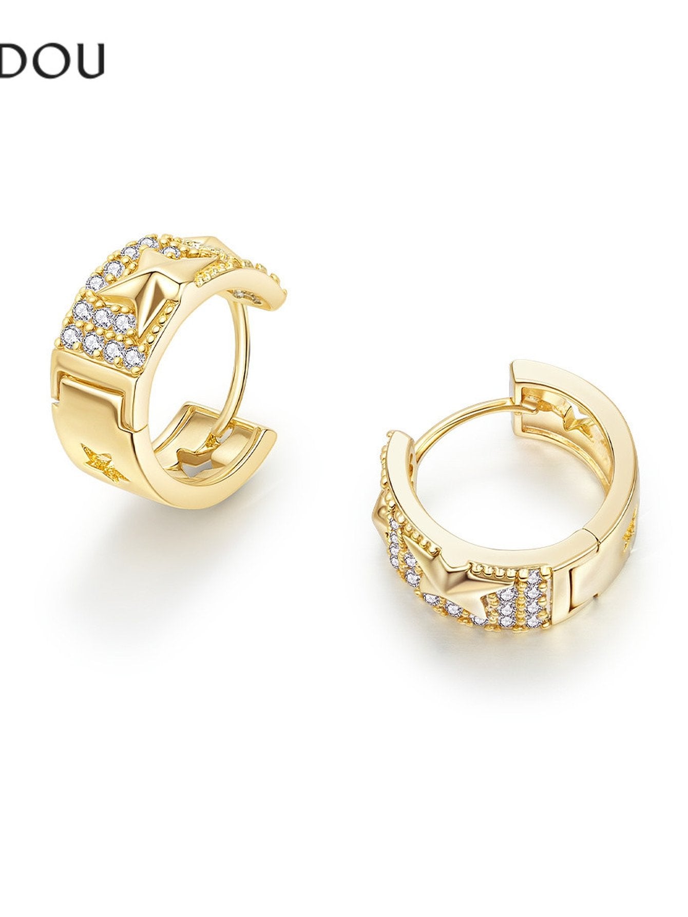 Sparkling Star Pave Huggie Hoop Earrings