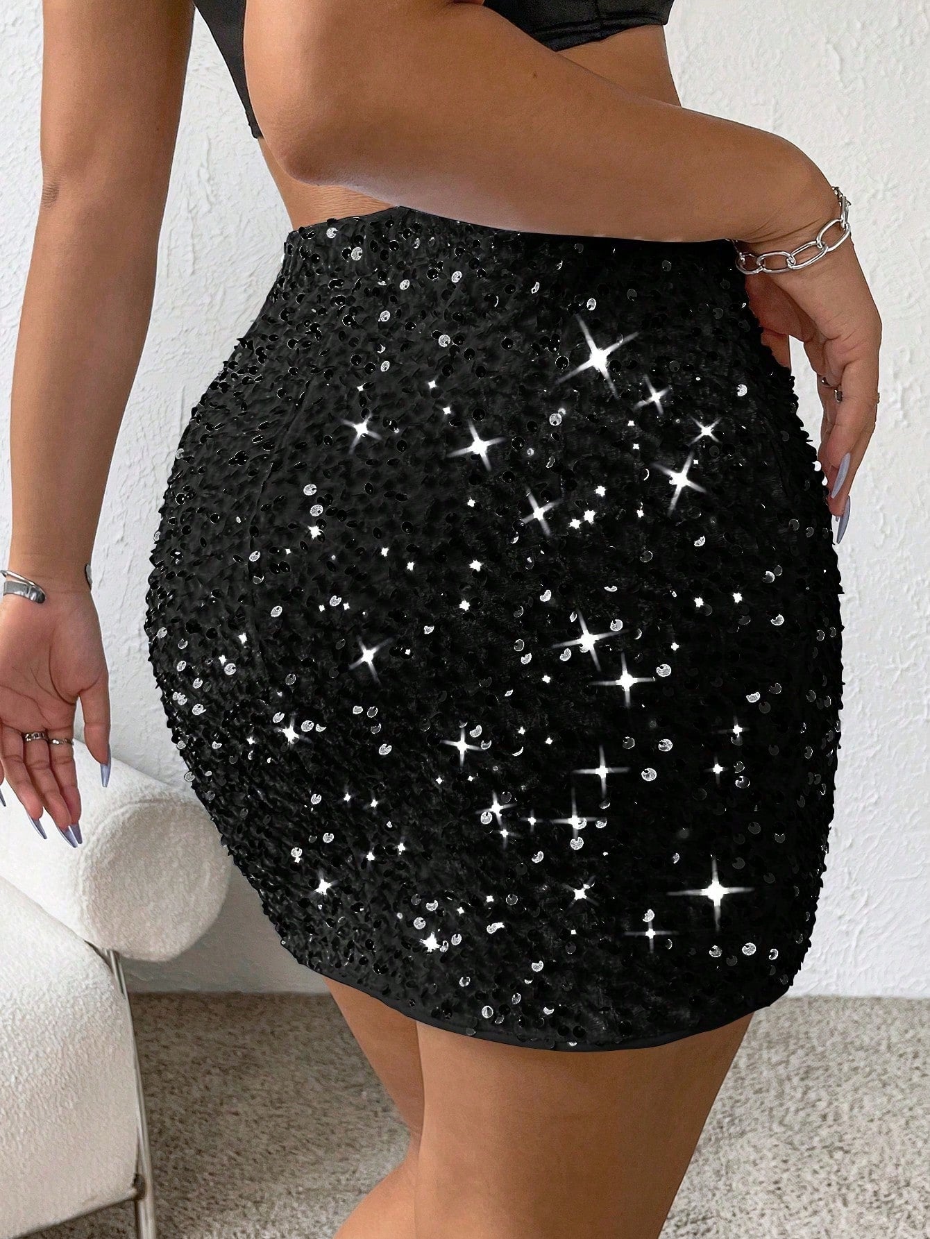 Sparkly High Waisted Sequin Mini Skirt