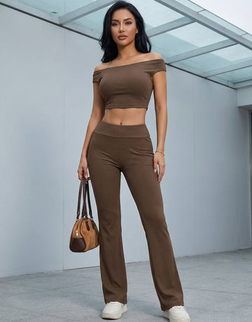 Boat Neck Slim Fit Simple Pant Set