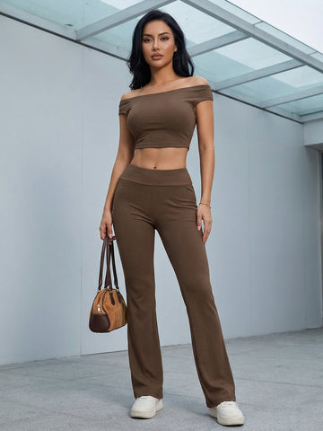 Boat Neck Slim Fit Simple Pant Set