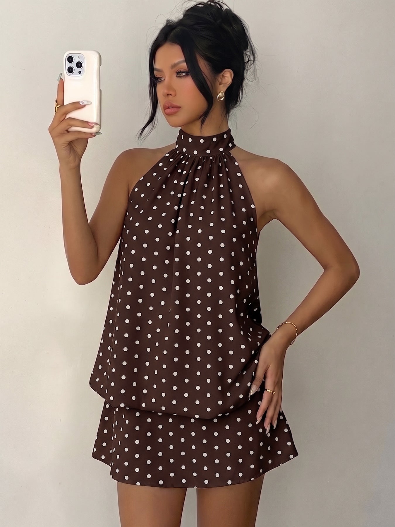 Polka Dot Halter Mini Dress