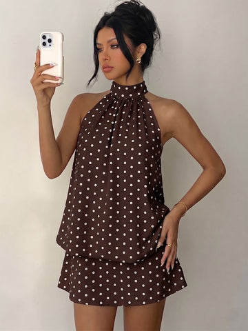 Polka Dot Halter Mini Dress