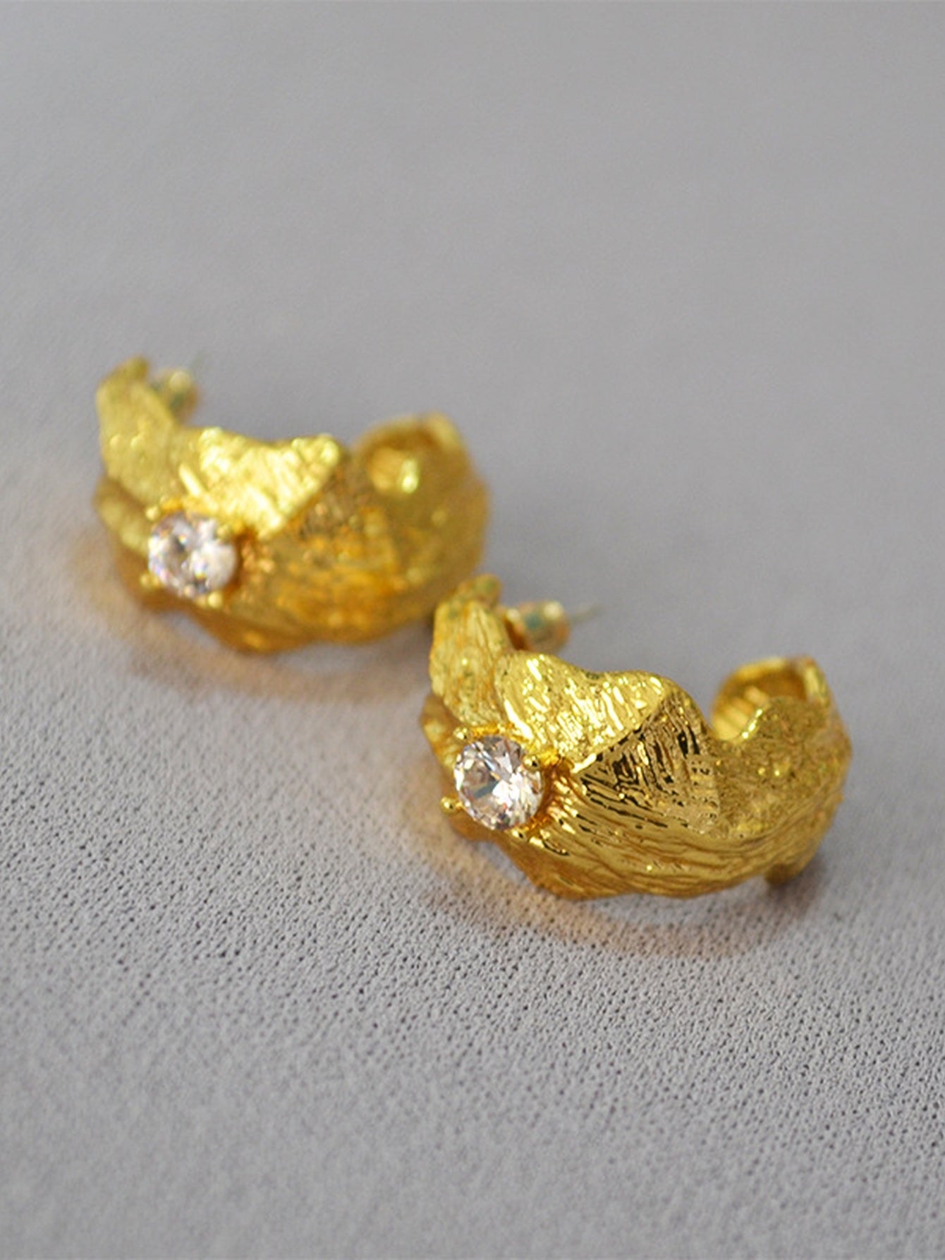 Textured Gold Cubic Zirconia Hoop Earrings
