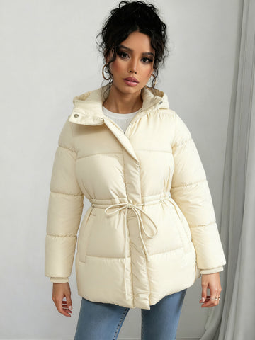 Cinched Waist Hooded Puffer Jacket