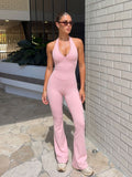 Sculpting Halter Flare Leg Jumpsuit