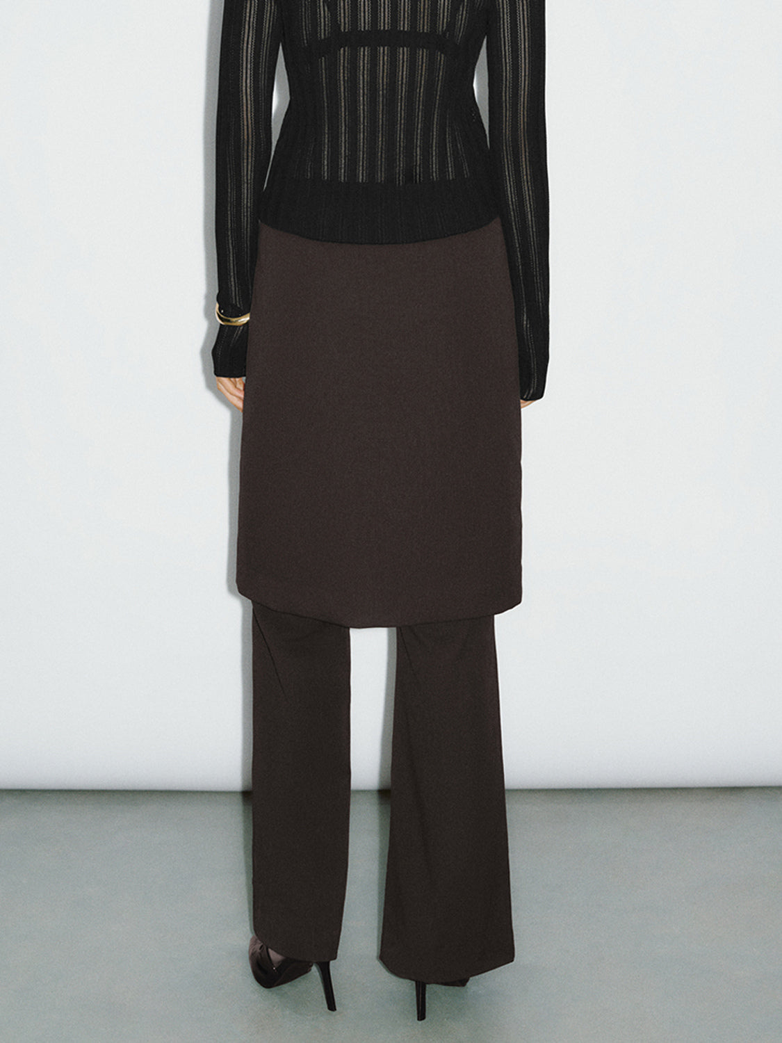 Urban Revivo Skirt Layered Flare Pants-Deep Coffee Brown