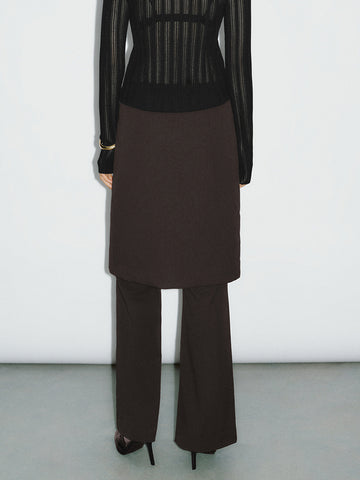 Urban Revivo Skirt Layered Flare Pants-Deep Coffee Brown