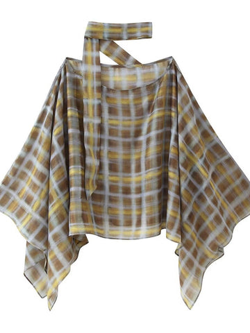 Plaid Chiffon Halter Neck Blouse