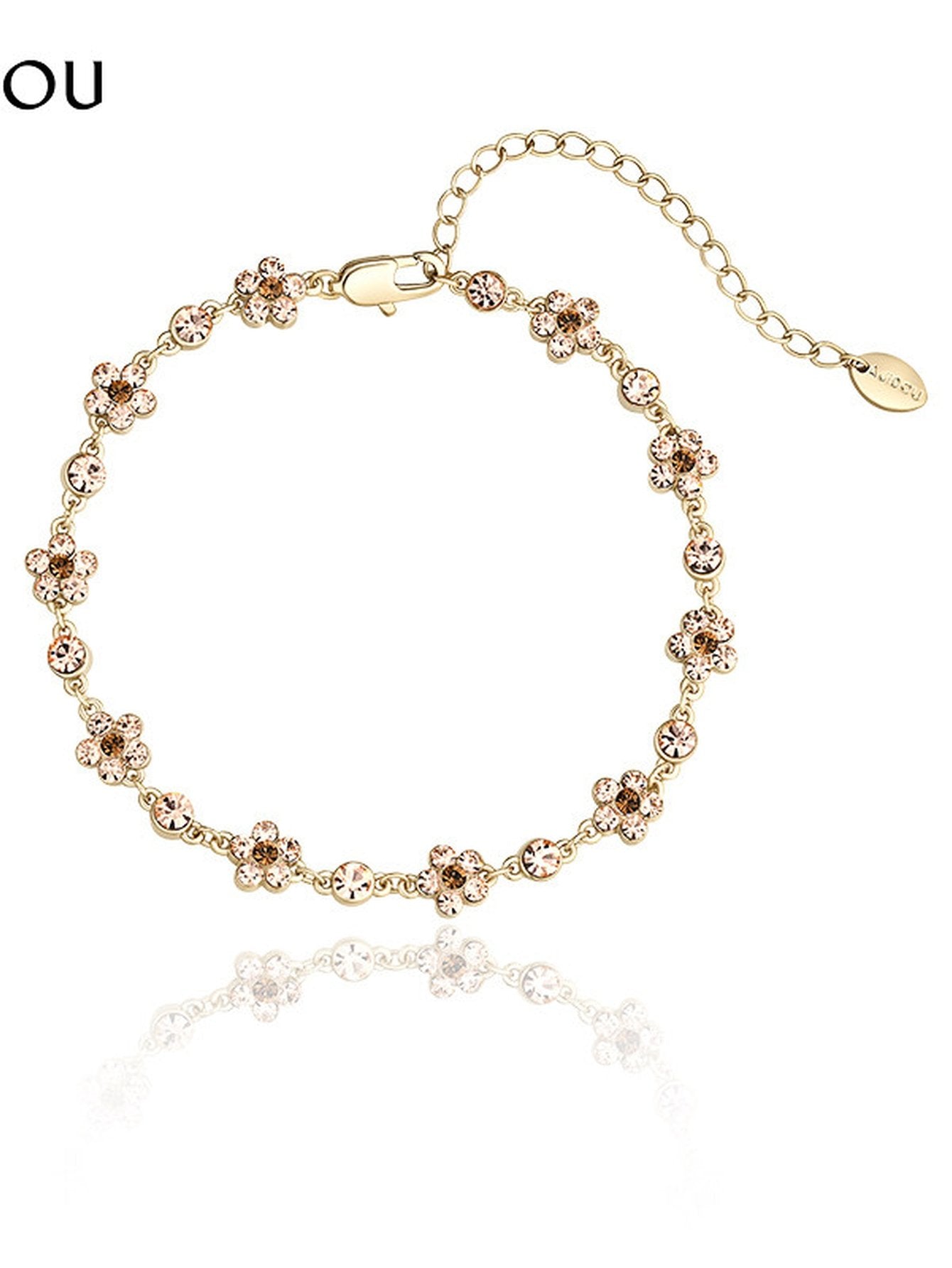 Dainty Floral Crystal Gold Bracelet
