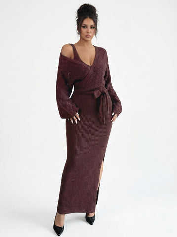 Cozy Wrap Belted Knit Set