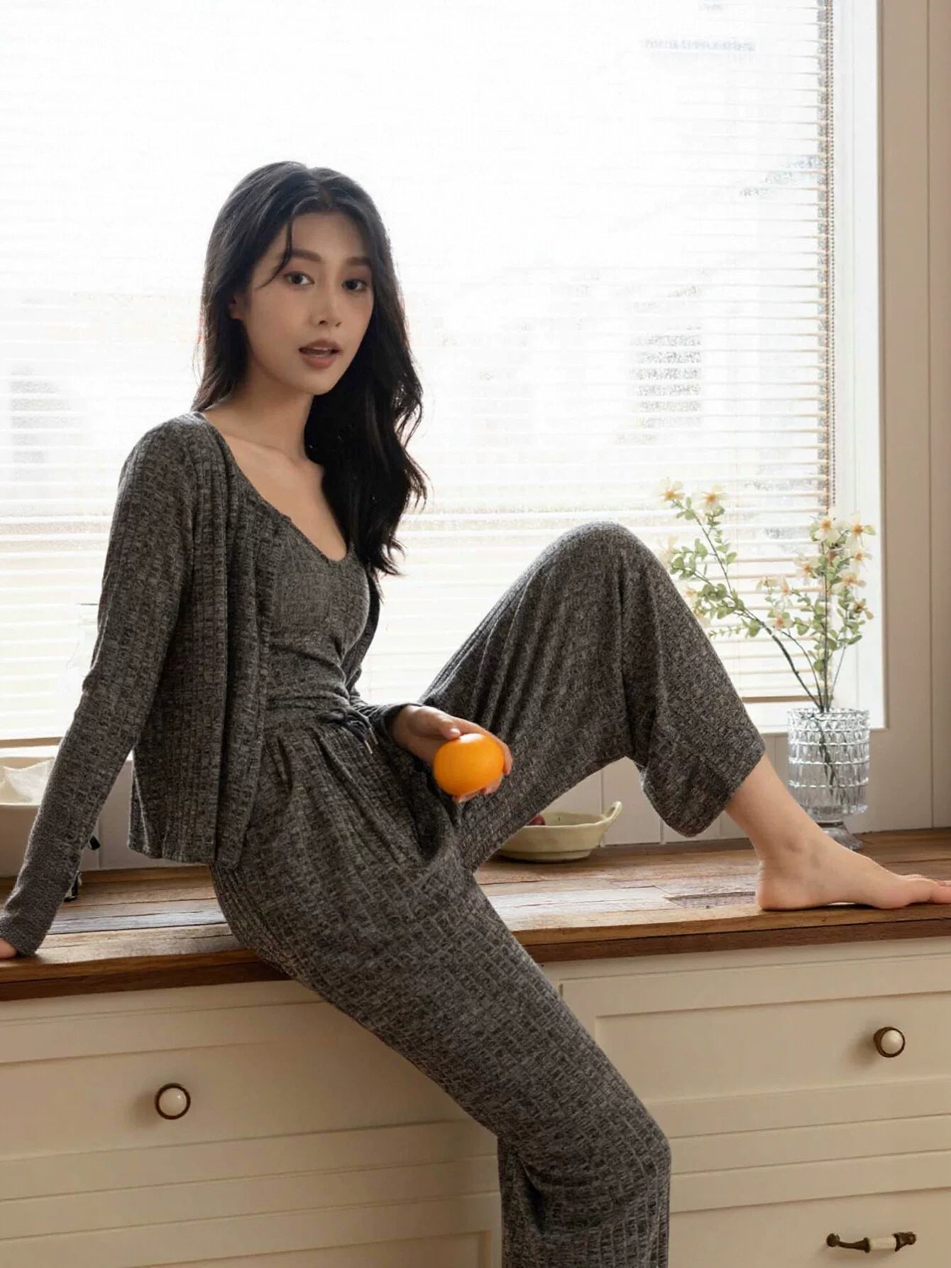 Soft Ribbed Three Piece Lounge Set