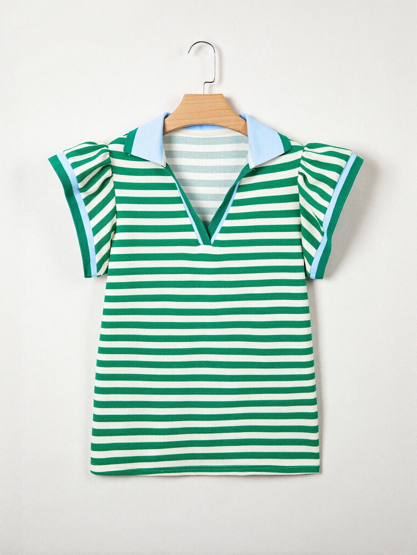 Striped Ruffle Sleeve Polo T-Shirt