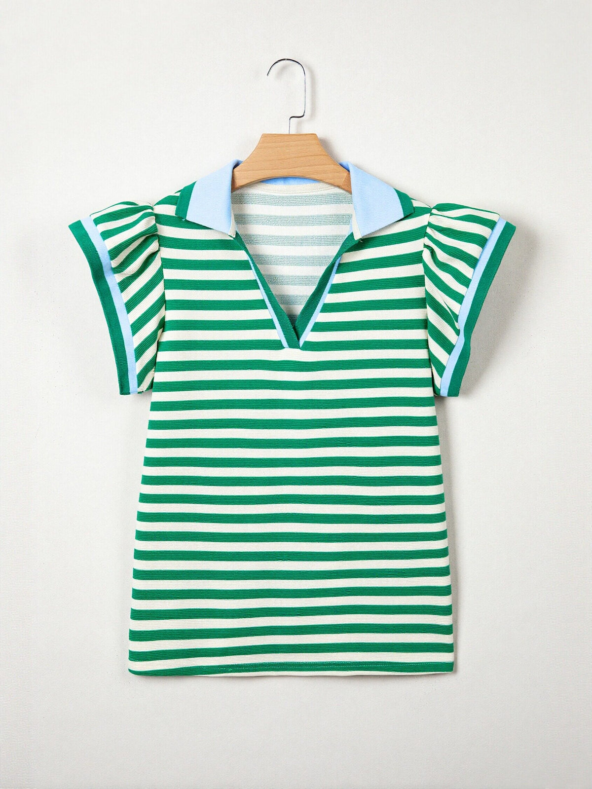 Striped Ruffle Sleeve Polo T-Shirt