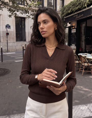 Textured Knit Collared Pullover Sweater
