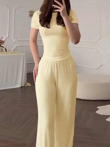 Short Sleeve Elastic Waist Pant Set