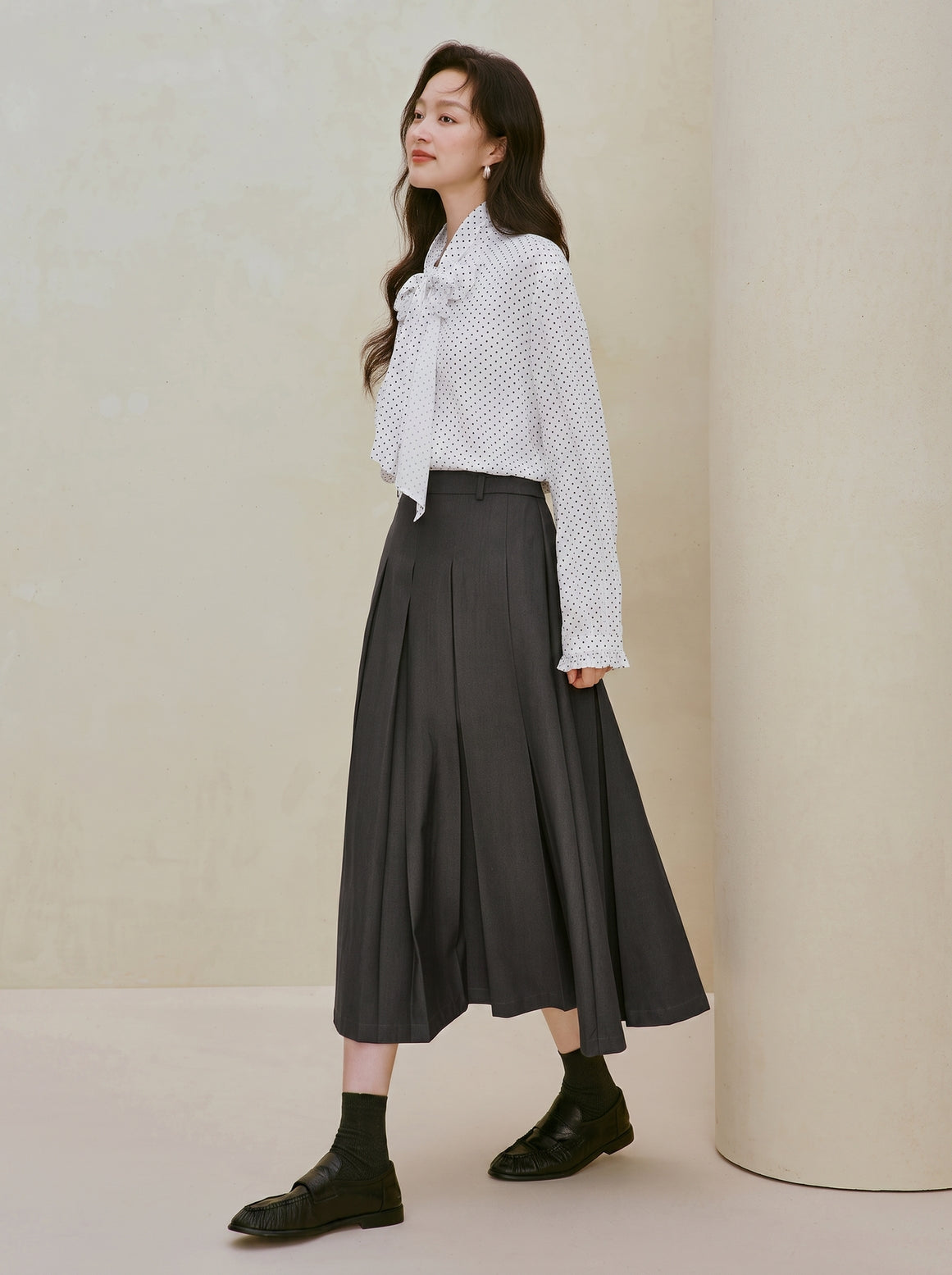 Elegant Polka Dot Tie Neck Blouse