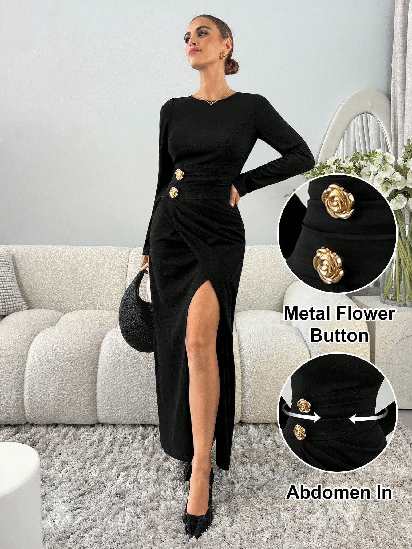 Floral Button Tummy Control Maxi Dress