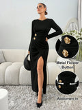 Floral Button Tummy Control Maxi Dress