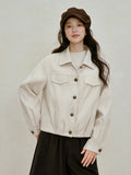 Textured Pleated Hem Button Up Jacket