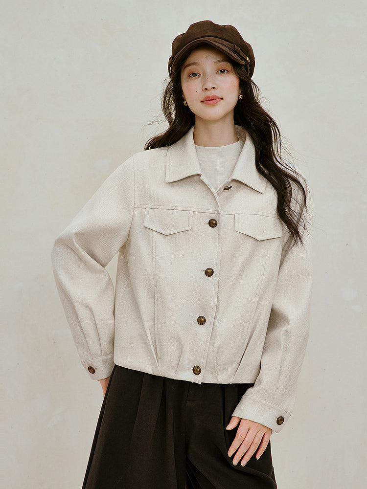 Textured Pleated Hem Button Up Jacket