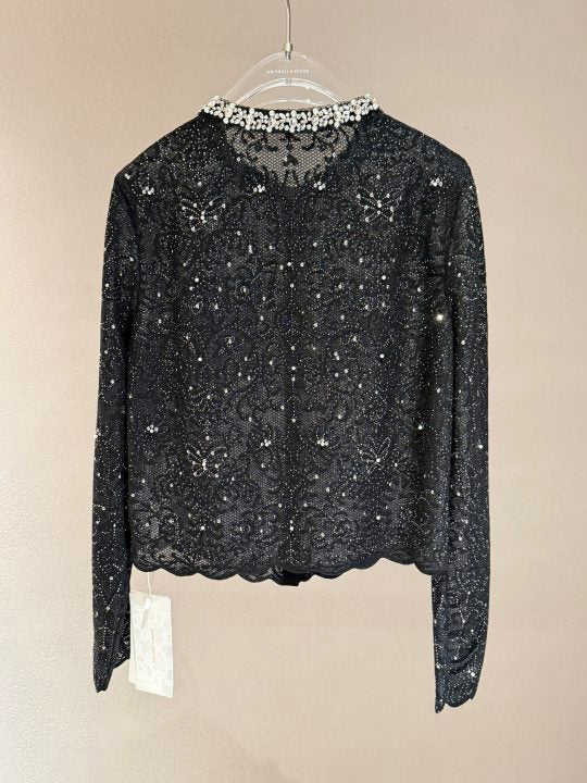 Embellished Shimmer Knit Button Down Cardigan