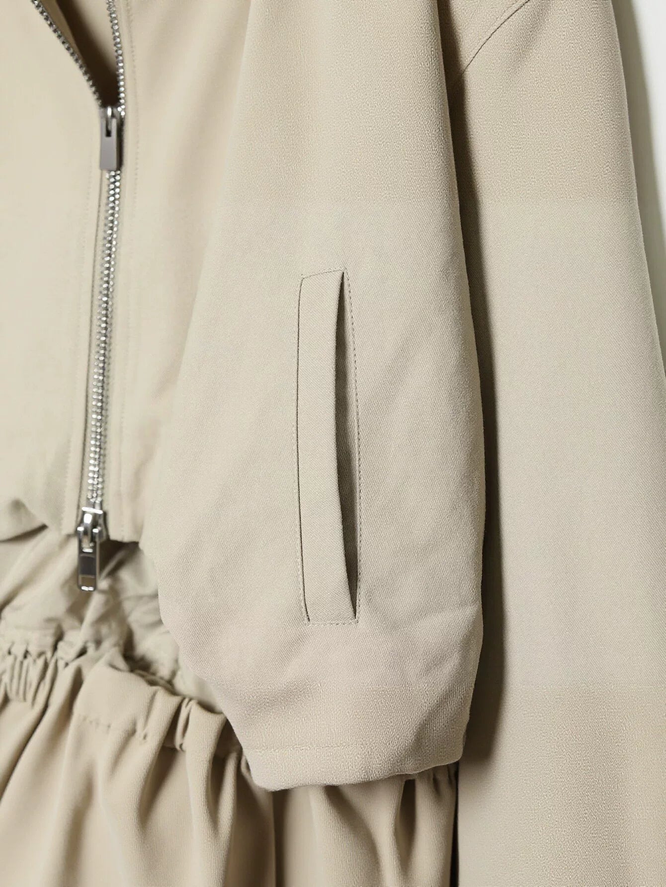 Cropped Ruched Hem Zip Up Jacket