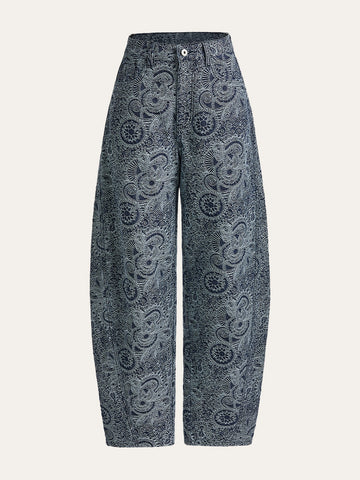 Printed High Waisted Wide Leg Jeans