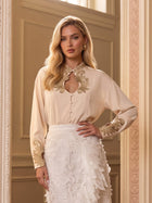 Elegant Embroidered Keyhole Chiffon Blouse