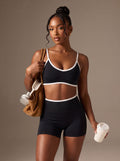 Seamless Contrast Trim Yoga Short Set
