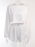Eyelet Cropped Long Sleeve Lounge Set
