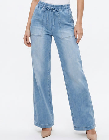 Comfy Drawstring Waist Wide Leg Jeans