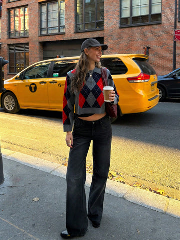 Preppy Argyle Collared Knit Sweater