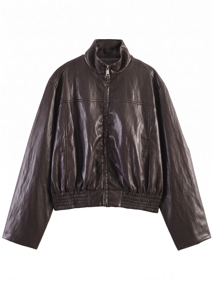 Oversized Faux Leather Bomber Jacket