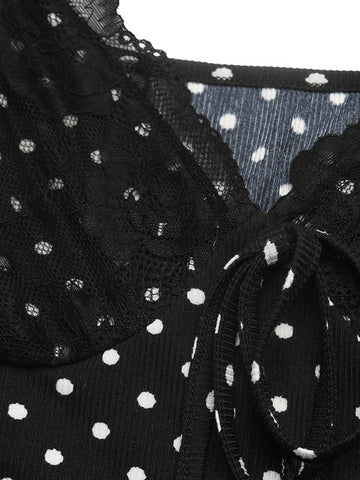Polka Dot Lace Trim Mini Dress