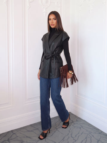 Belted Faux Leather Blazer Vest