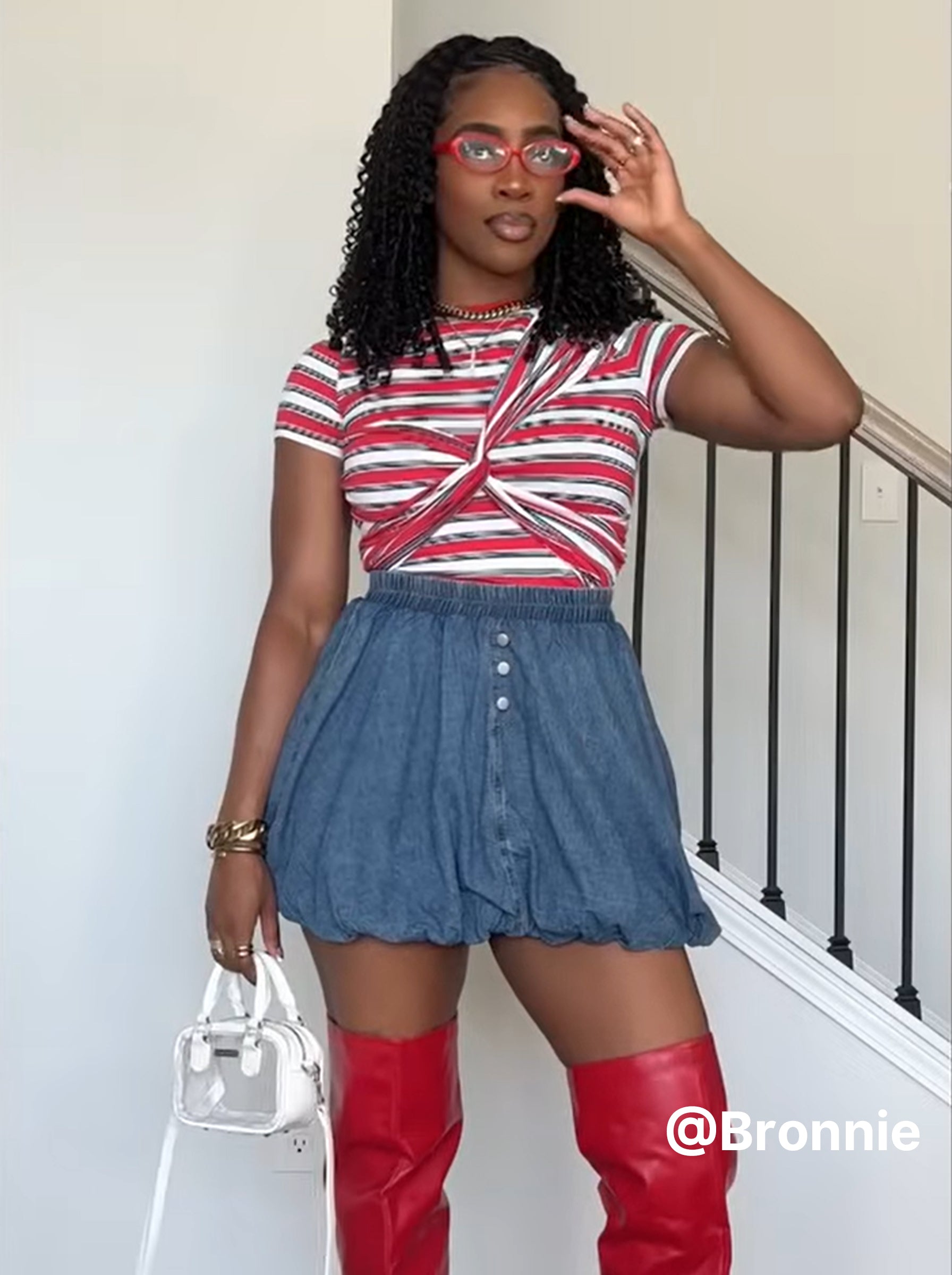 Non Stretch Bubble Hem Denim Skirt