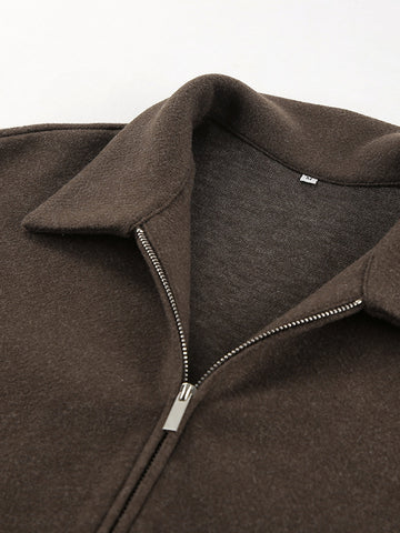 Cropped Minimalist Brown Wool Jacket