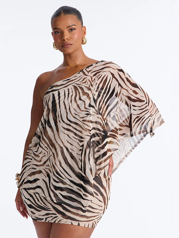 Zebra Print One Shoulder Skirt Set