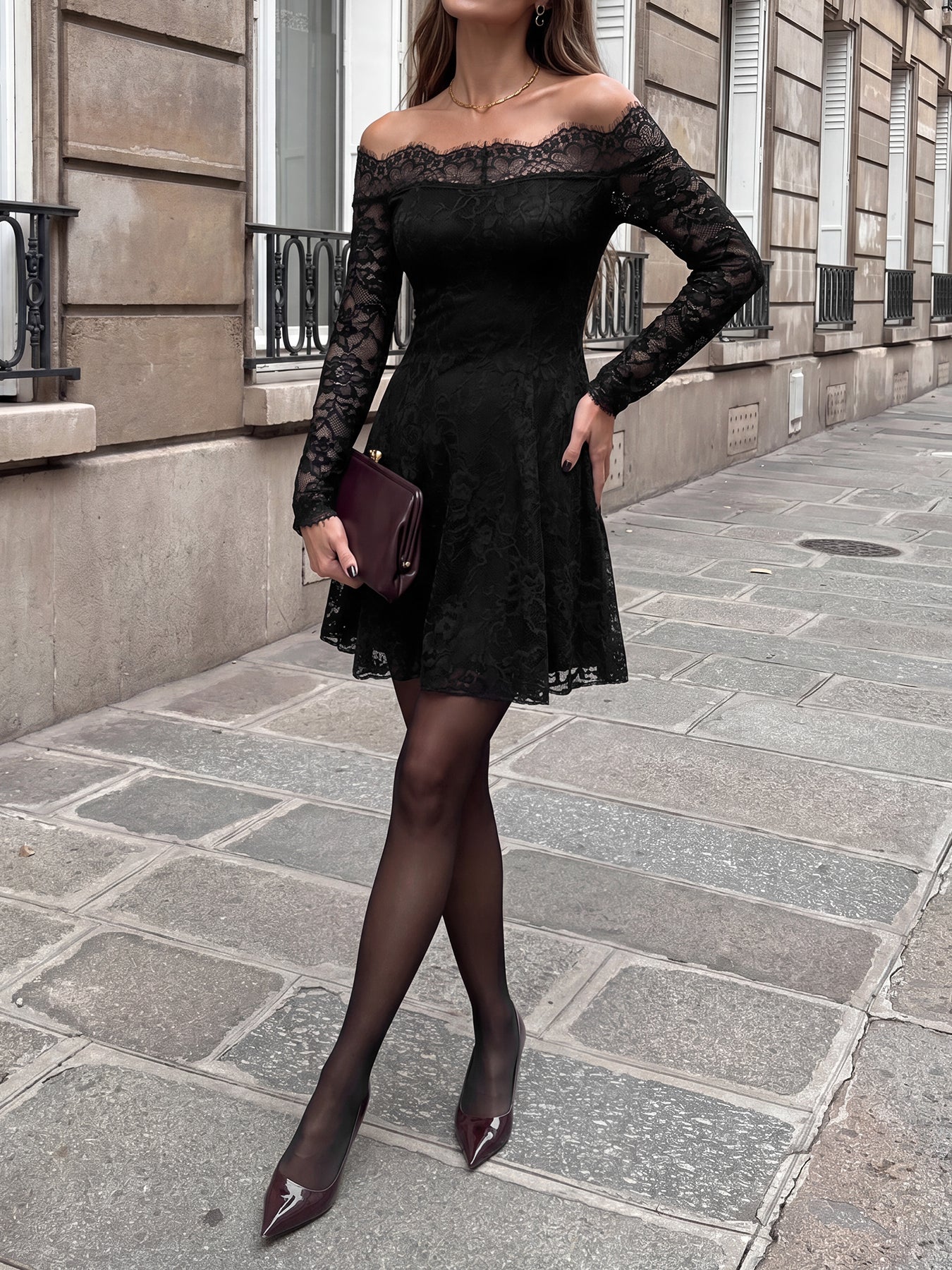 Elegant Off Shoulder Lace Mini Dress