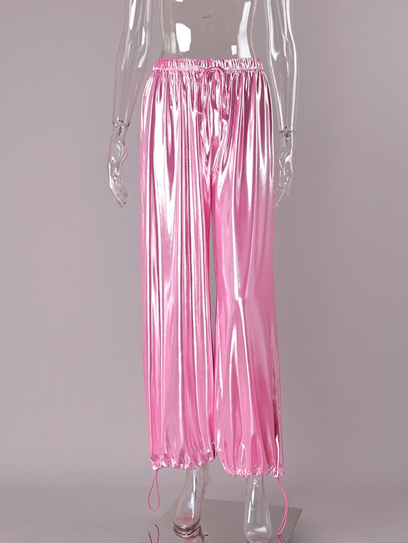 Metallic Satin Drawstring Wide Leg Pants