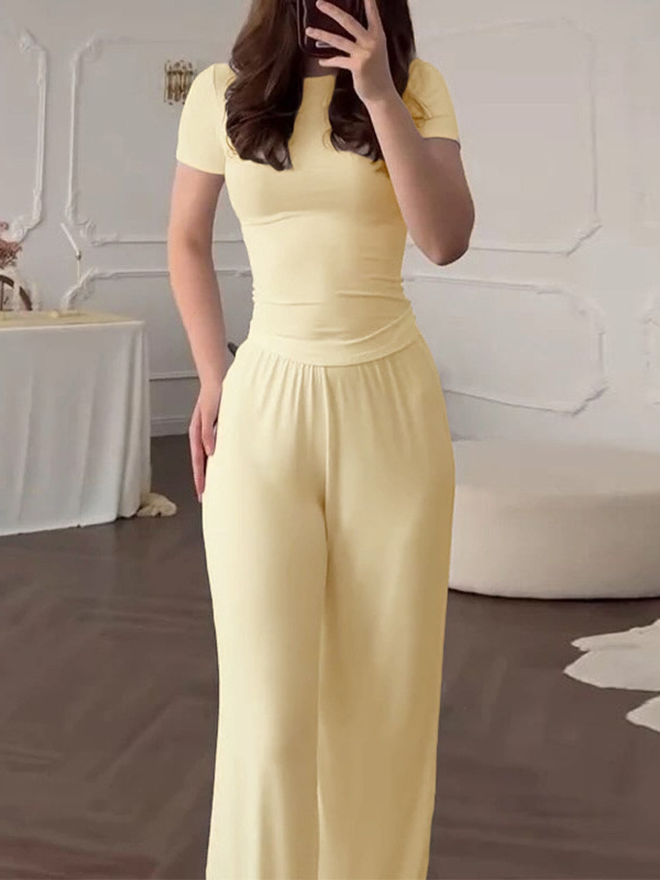 Short Sleeve Elastic Waist Pant Set
