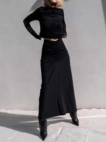 Sexy Ruched Crop Maxi Skirt Set