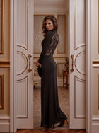 Elegant Lace Back Mock Neck Dress