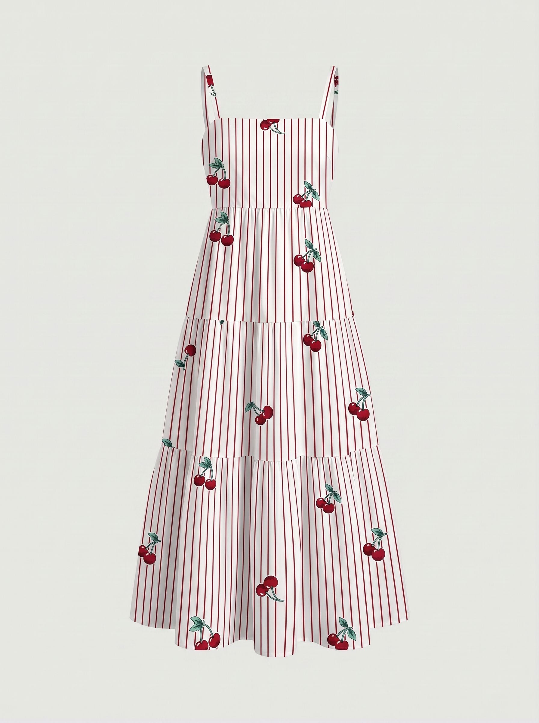 FLORA Floral Print Tiered Strap Midi Dress