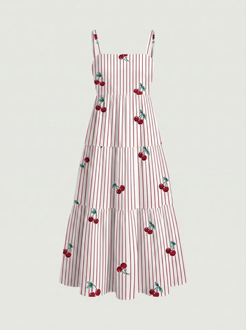 FLORA Floral Print Tiered Strap Midi Dress