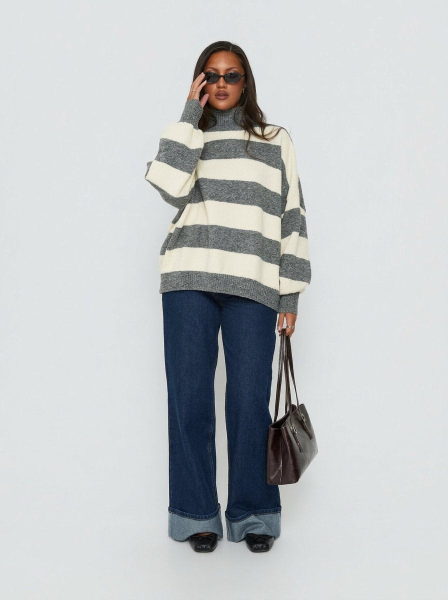 Cozy Striped Mock Neck Sweater
