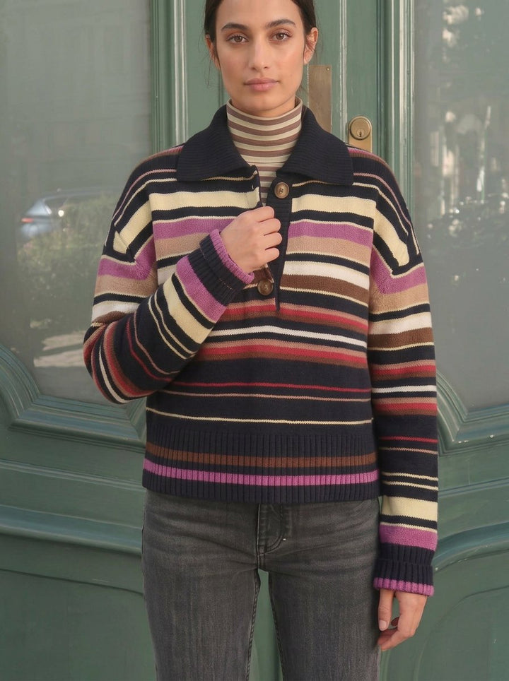 Vintage Striped Collared Knit Cardigan